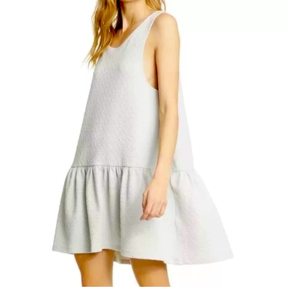 Free People Gray Sleeveless V-Neck Drop Waist Mini Oversized Dress Textured - Picture 1 of 12